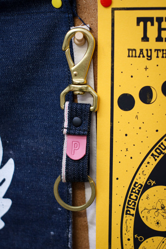 Selvedge Keyfob | Pink Selvedge Japanese Denim