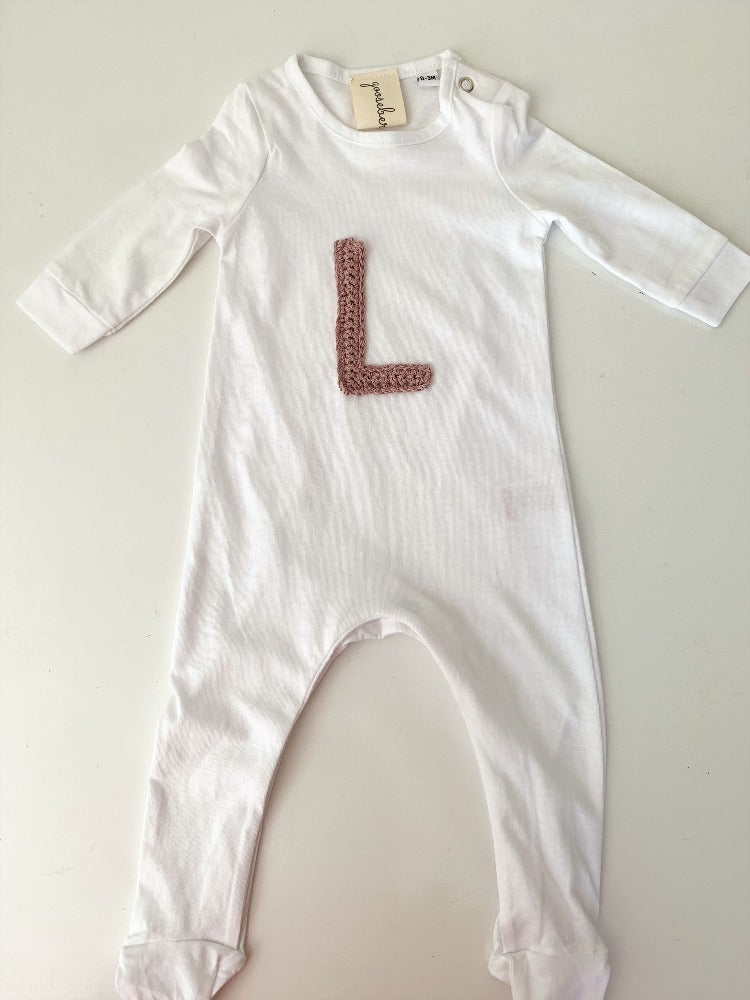 Organic cotton initial appliqué sleepsuit